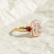Cushion Lab Grown Pink Diamond Engagement Ring, 14K Yellow Gold trillion Ring